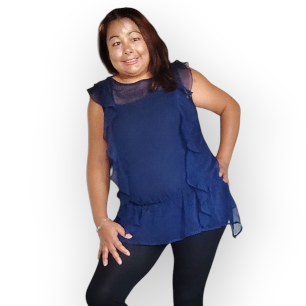 Jonathan Martin Navy Ruffle Blouse - Picture 16 of 16